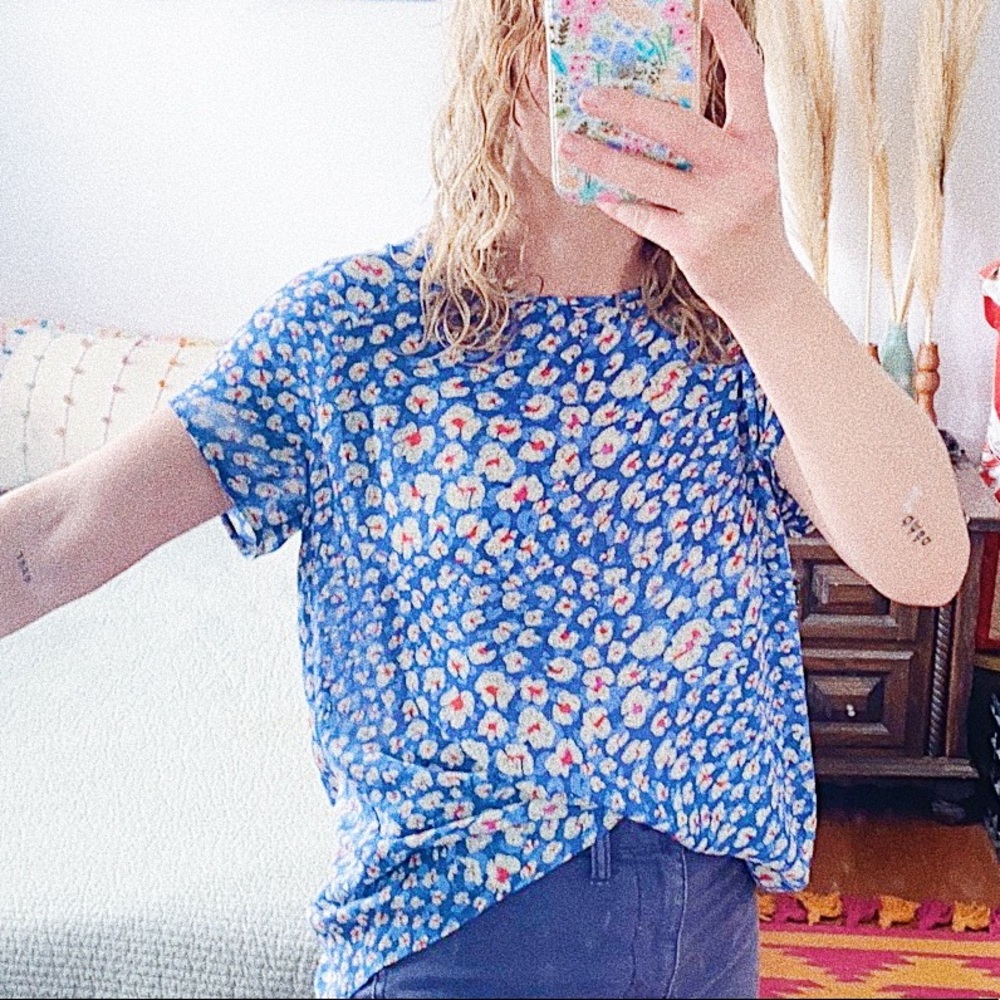 silk blue cheetah cabi top